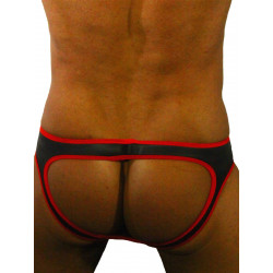 Rude Rider Neoprene Brief Open Back Bottoms Black/Red (T7472)