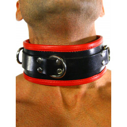 Rude Rider Collar 3 D-Ring with Padding Leather Black/Red One Size (T7339)