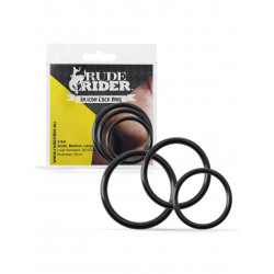 Rude Rider Silicone Cock Ring Thin 3-Set Black (T9388)