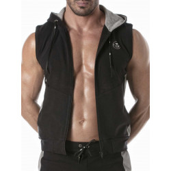 TOF Zipped Sleeveless Hoodie Black (T9478)