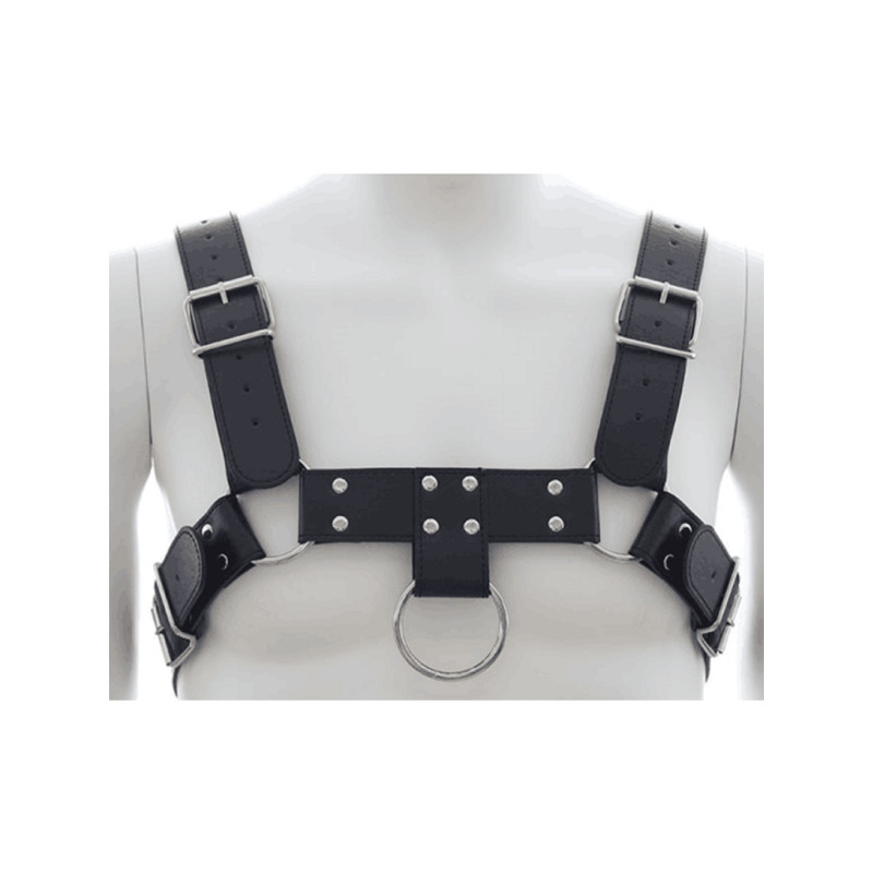 Man Chest Harness Leatherette Black Adjustable (T9082)